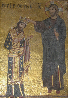 Rappresentazione di Ruggero II che viene incoronato da Cristo stesso